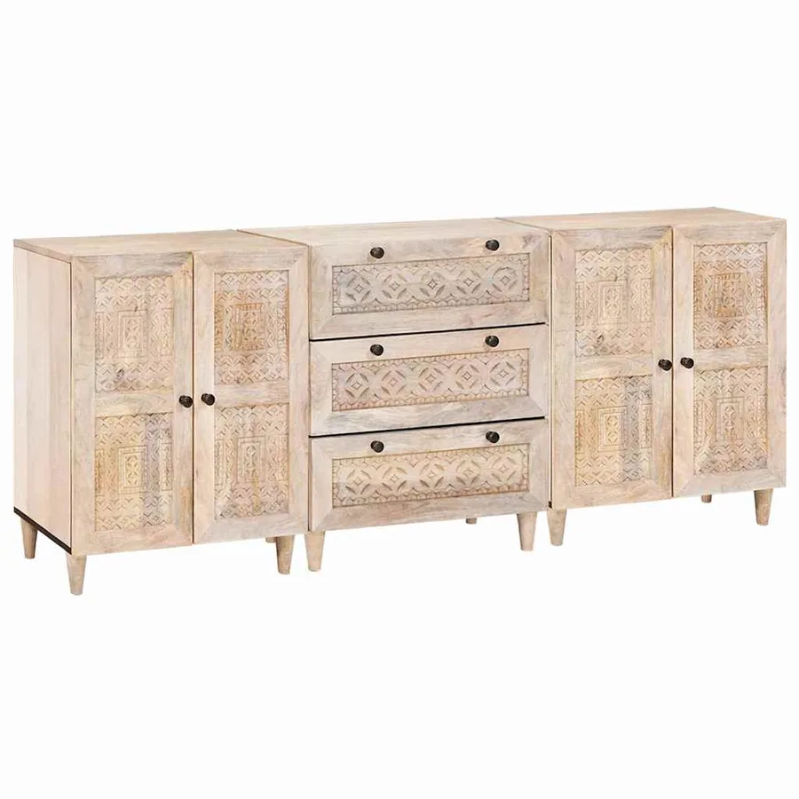 Buffet 3 pcs Blanc 180 x 33,5 x 75 cm bois de manguier massif