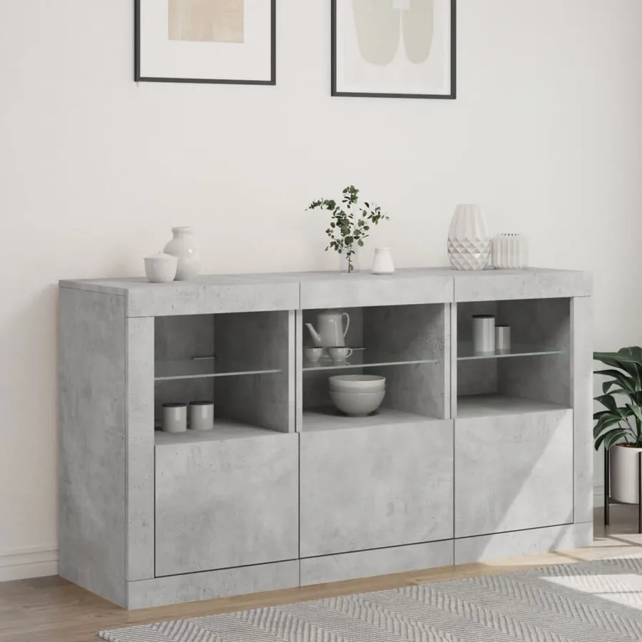Buffet avec lumières LED gris béton 123x37x67 cm - 3