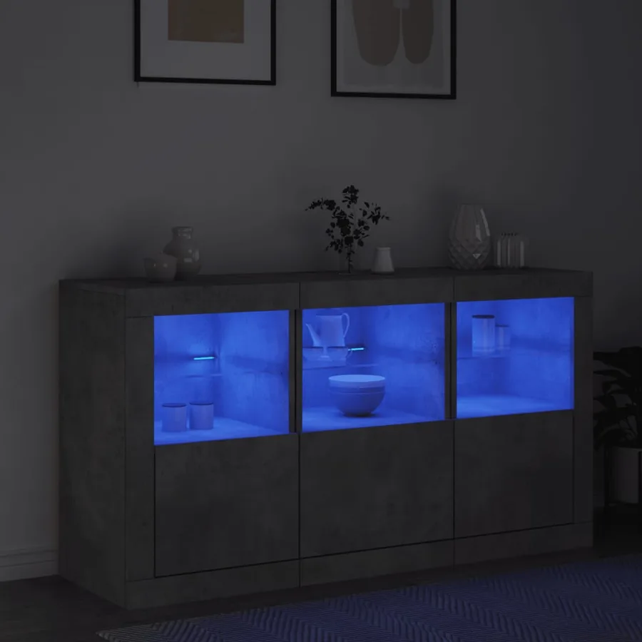 Buffet avec lumières LED gris béton 123x37x67 cm - 4