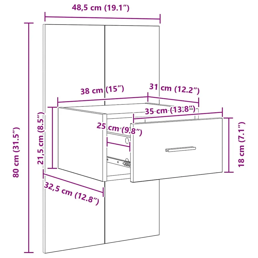 Cabinet de chevet 2 pc Chêne artisanal 50 x 32,5 x 80cm - 15