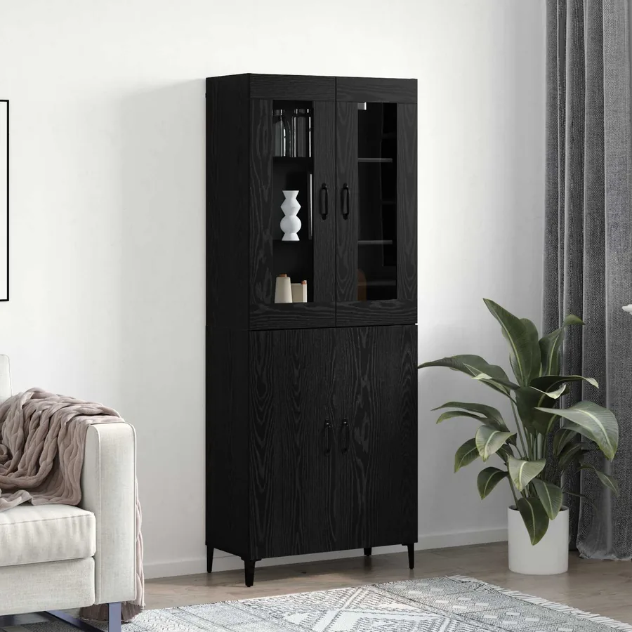 Haut Armoire 2 pcs Chêne noir Bois d'ingénierie