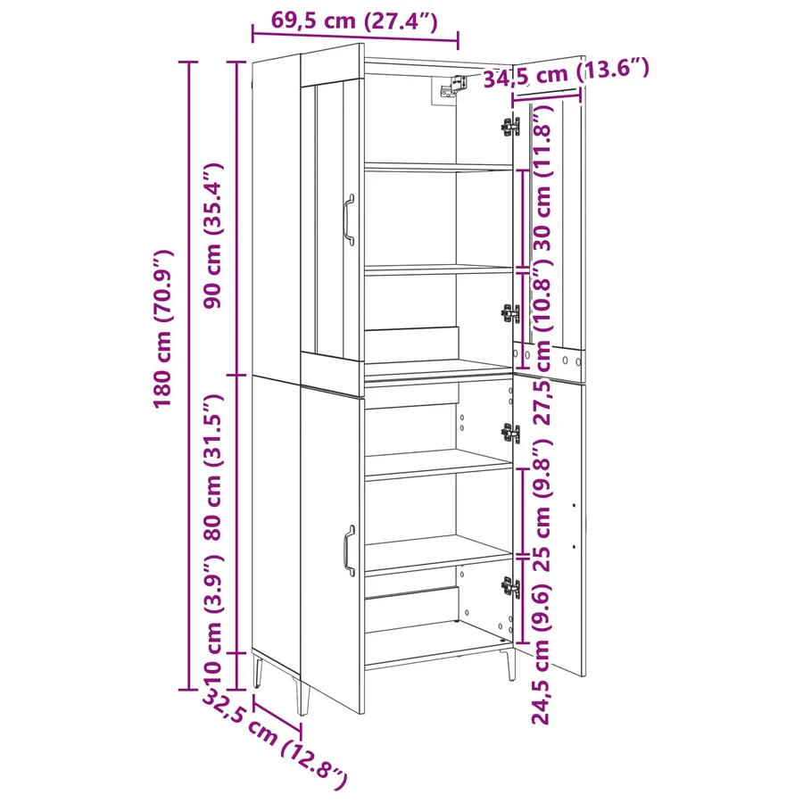 Haut Armoire 2 pcs Chêne noir Bois d'ingénierie - 13