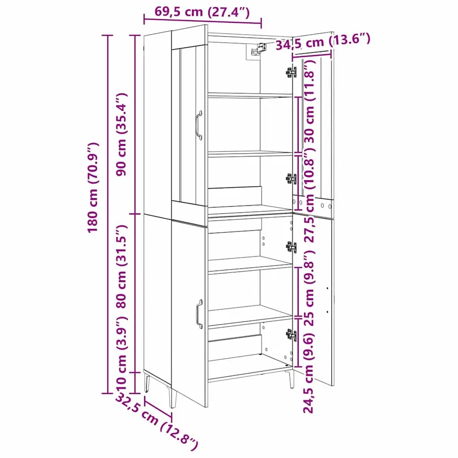 Haut Armoire 2 pcs Chêne noir Bois d'ingénierie - 14