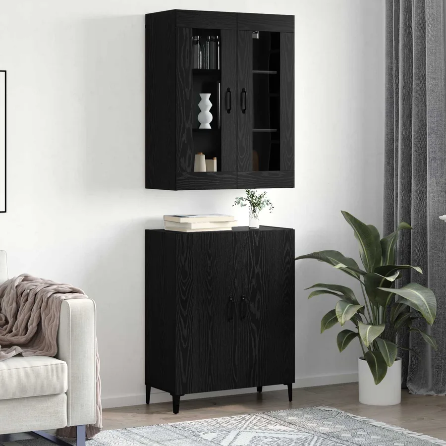 Haut Armoire 2 pcs Chêne noir Bois d'ingénierie - 5