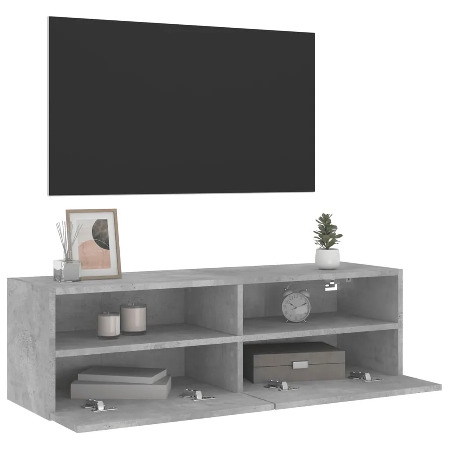 Meuble TV mural gris béton 100x30x30 cm bois d'ingénierie - 5
