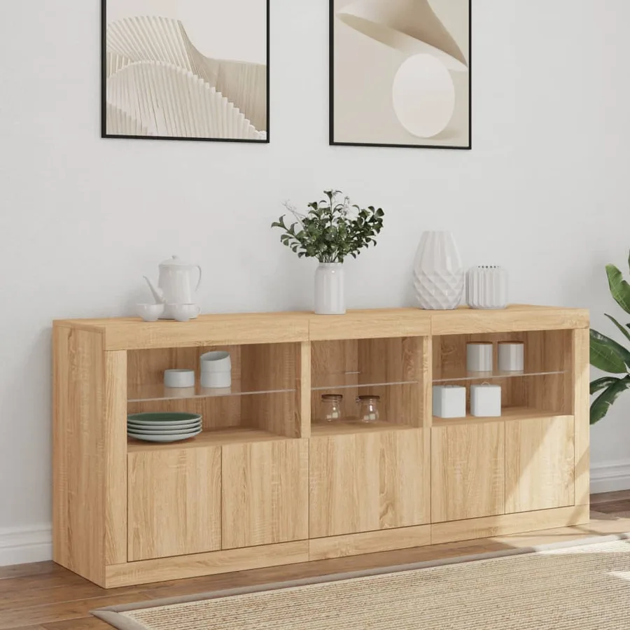 Buffet avec lumières LED chêne sonoma 162x37x67 cm - 3