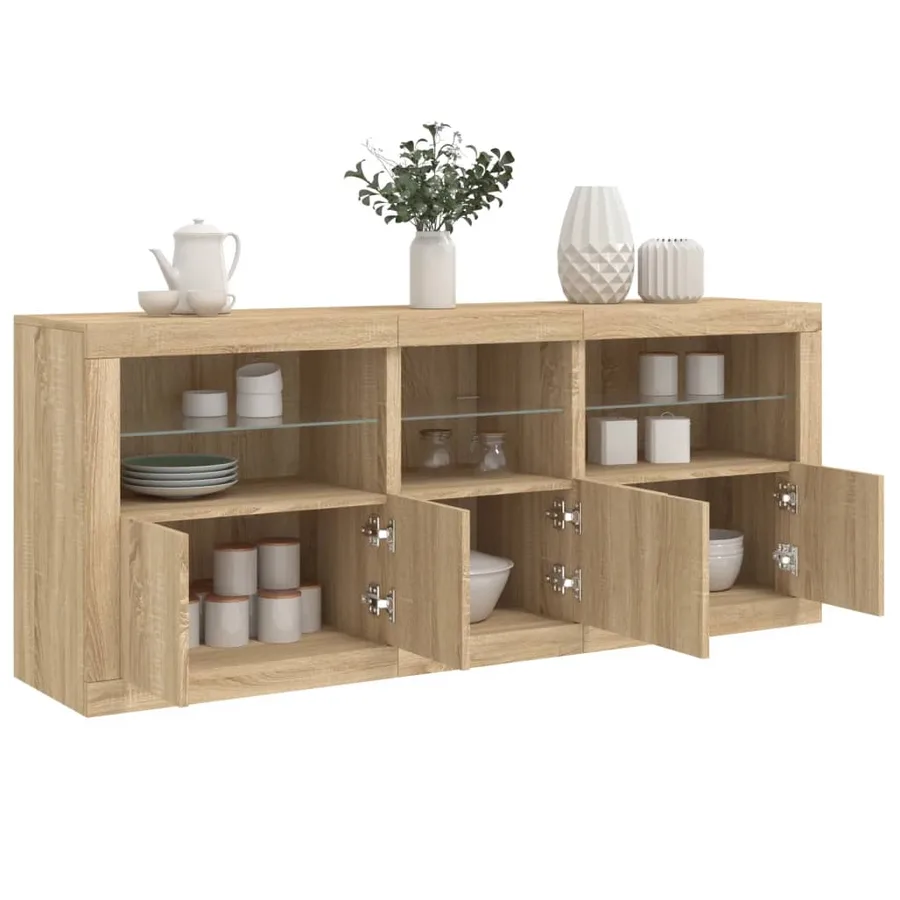 Buffet avec lumières LED chêne sonoma 162x37x67 cm - 4