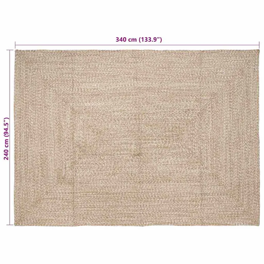 Tapis de surface Naturel et Blanc 240 x 340 cm Jute - 8