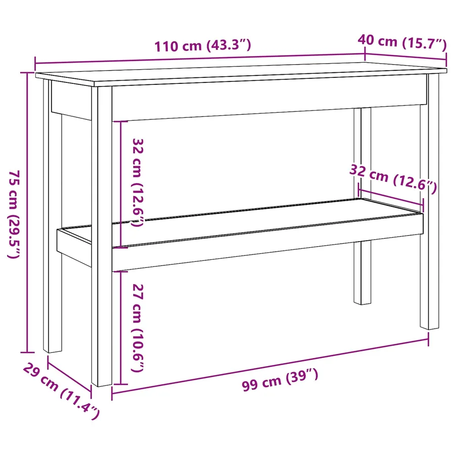 Table console Brun ciré 110 x 40 x 75 cm Pin massif - 13
