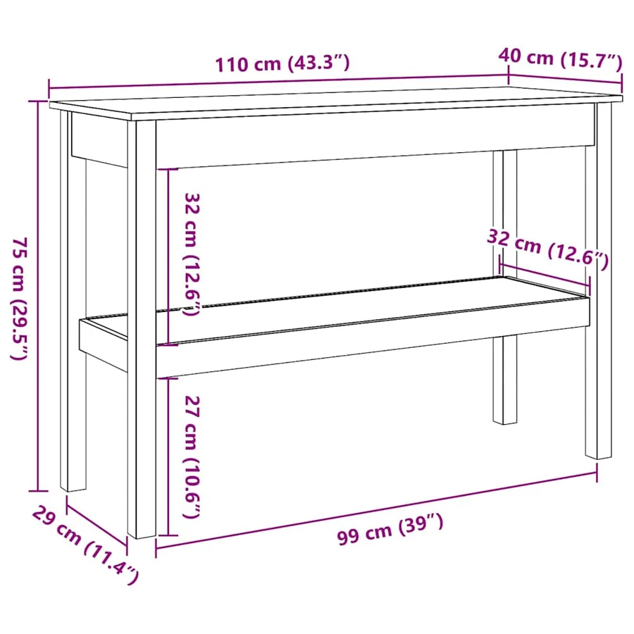 Table console Brun ciré 110 x 40 x 75 cm Pin massif - 14