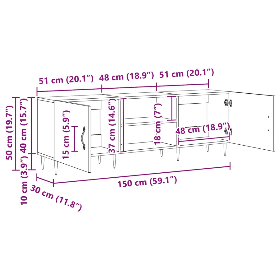 Meuble TV Bois ancien 150 x 30 x 50 cm Bois d'ingénierie - 13