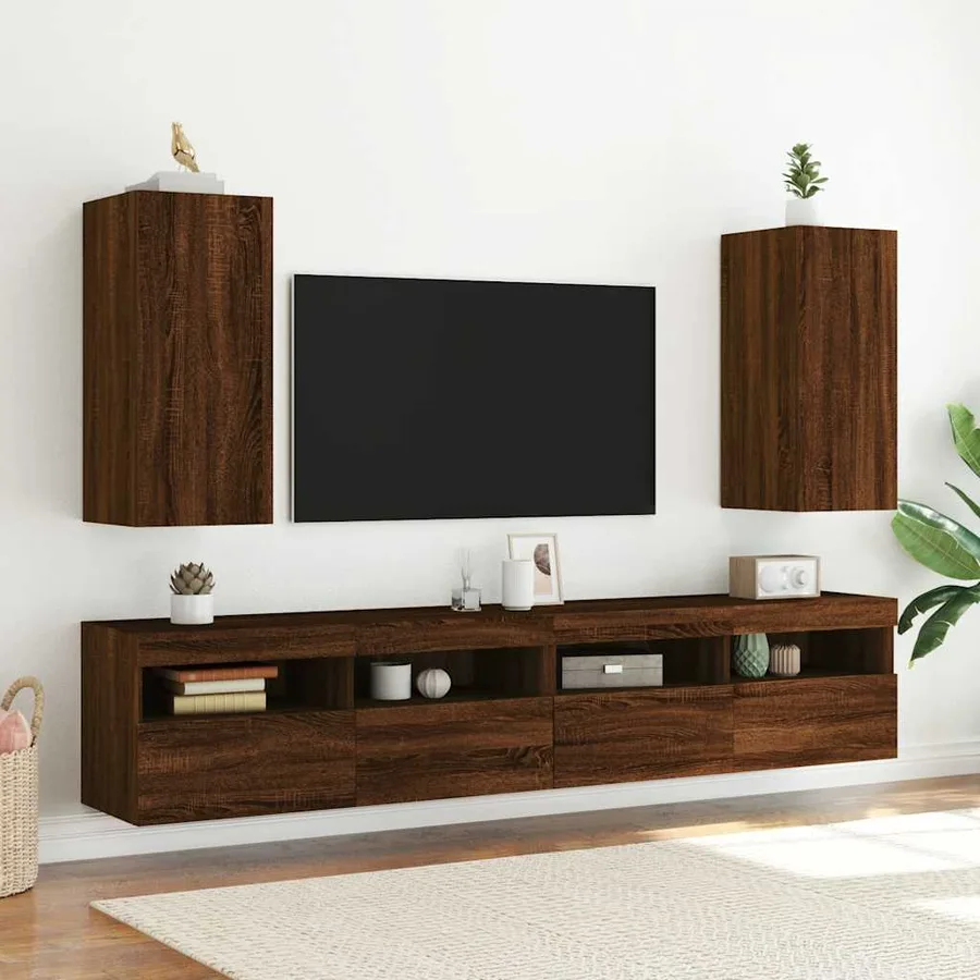 Meuble TV mural avec lumières LED chêne marron 30,5x35x70 cm - 6