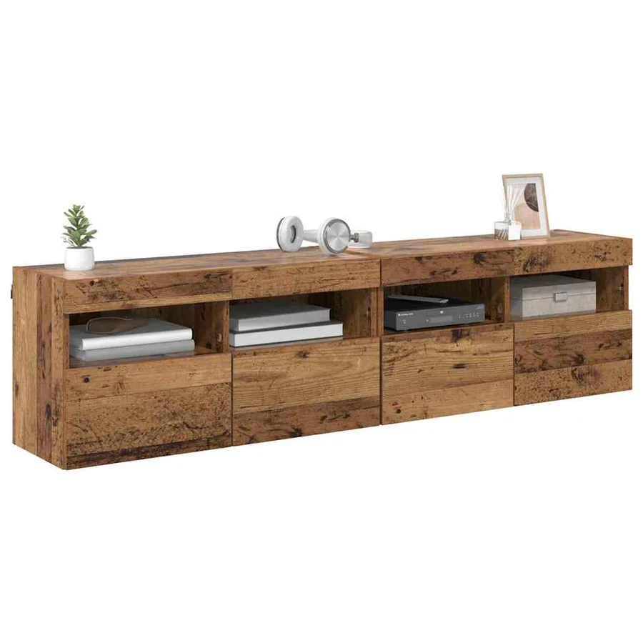 Meubles TV muraux avec LED 2 pcs Bois Ancien 80 x 30 x 40 cm - 3