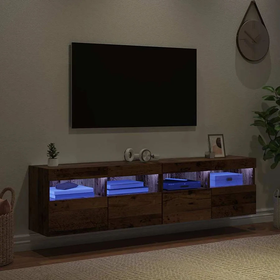 Meubles TV muraux avec LED 2 pcs Bois Ancien 80 x 30 x 40 cm - 5