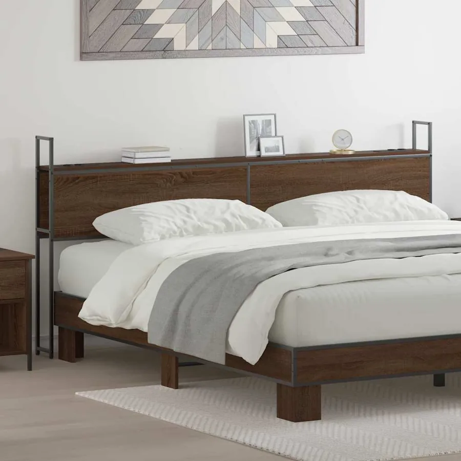 Headboard de Rangement avec Station de Charge Chêne marron