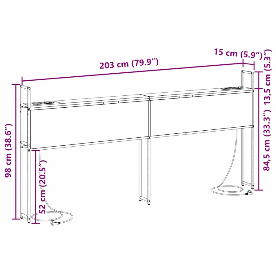 Headboard de Rangement avec Station de Charge Chêne marron - 13