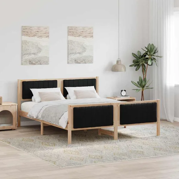 Cadre de lit Marron et noir 150 x 200 cm Bois massif en pin
