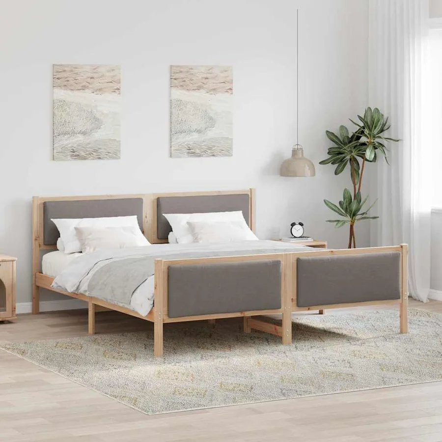 Cadre de lit avec tête de lit Taupe 200 x 200 cm tissu