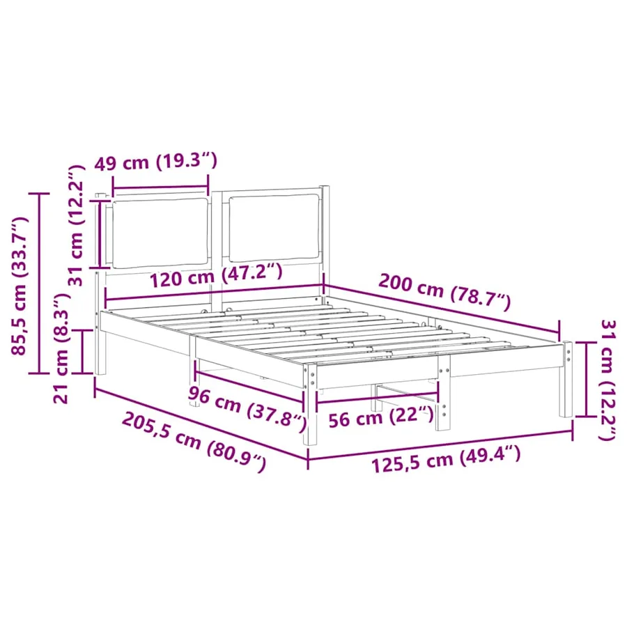 Cadre de lit Gris clair 120 x 200 cm Pin massif - 11