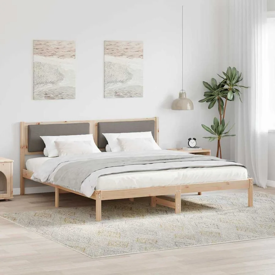 Cadre de lit avec tête de lit Taupe 180 x 200 cm Pin massif