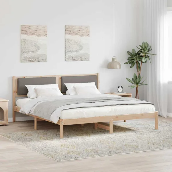Cadre de lit avec tête de lit Taupe 180 x 200 cm Pin massif