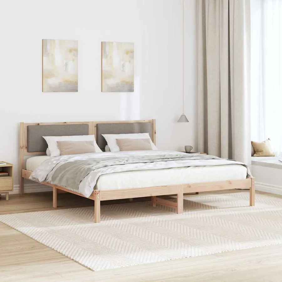 Cadre de lit avec tête de lit Taupe 180 x 200 cm Pin massif - 4