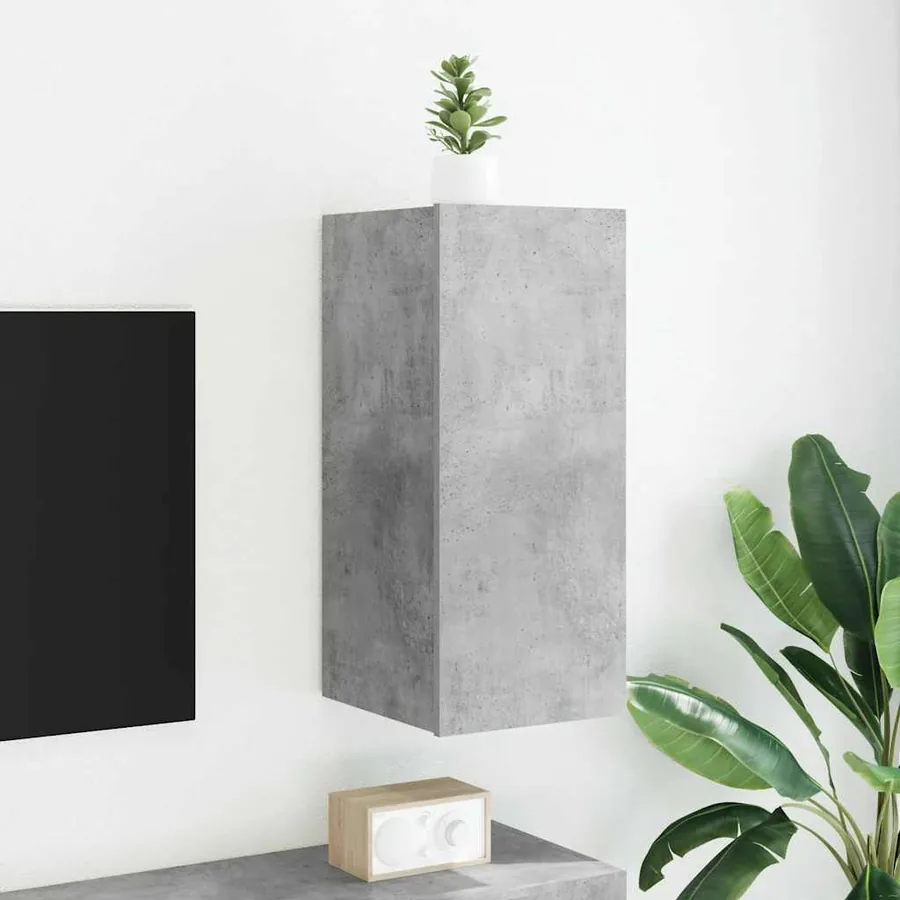 Meuble TV mural avec lumières LED gris béton 30,5x35x70 cm