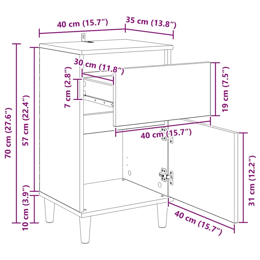 Cabinet de chevet 2 pc Chêne artisanal 40 x 35 x 70 cm - 16
