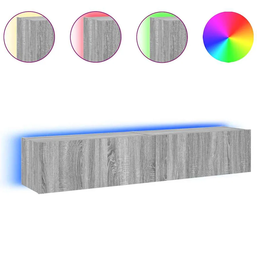 Meubles TV muraux et lumières LED 2pcs sonoma gris 80x35x31 cm - 12