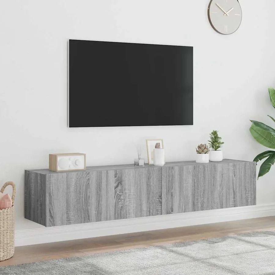 Meubles TV muraux et lumières LED 2pcs sonoma gris 80x35x31 cm - 4
