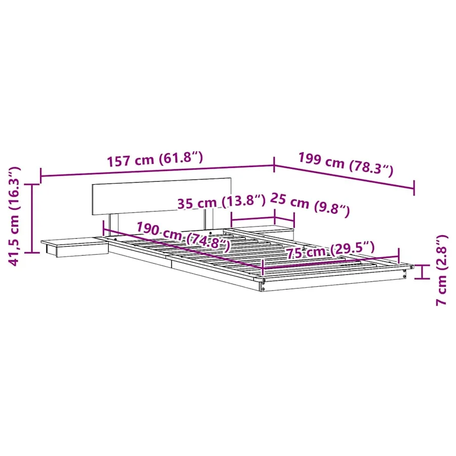 Cadre de lit Marron 75 x 190 cm bois - 8