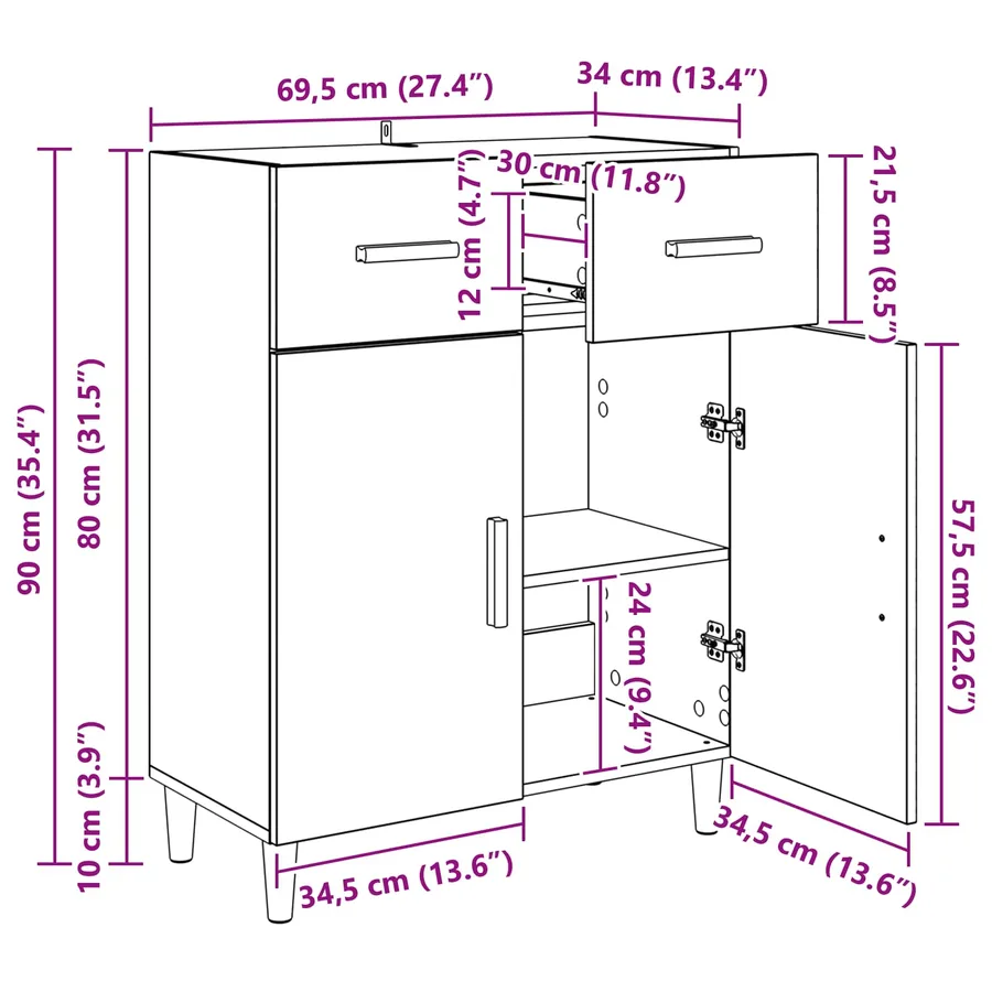 Buffet Chêne noir 34 x 69,5 x 89 cm Bois d'ingénierie - 12
