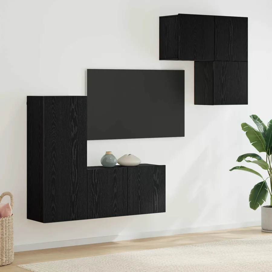 Meuble TV Montage mural 4 pcs Chêne noir Bois d'ingénierie