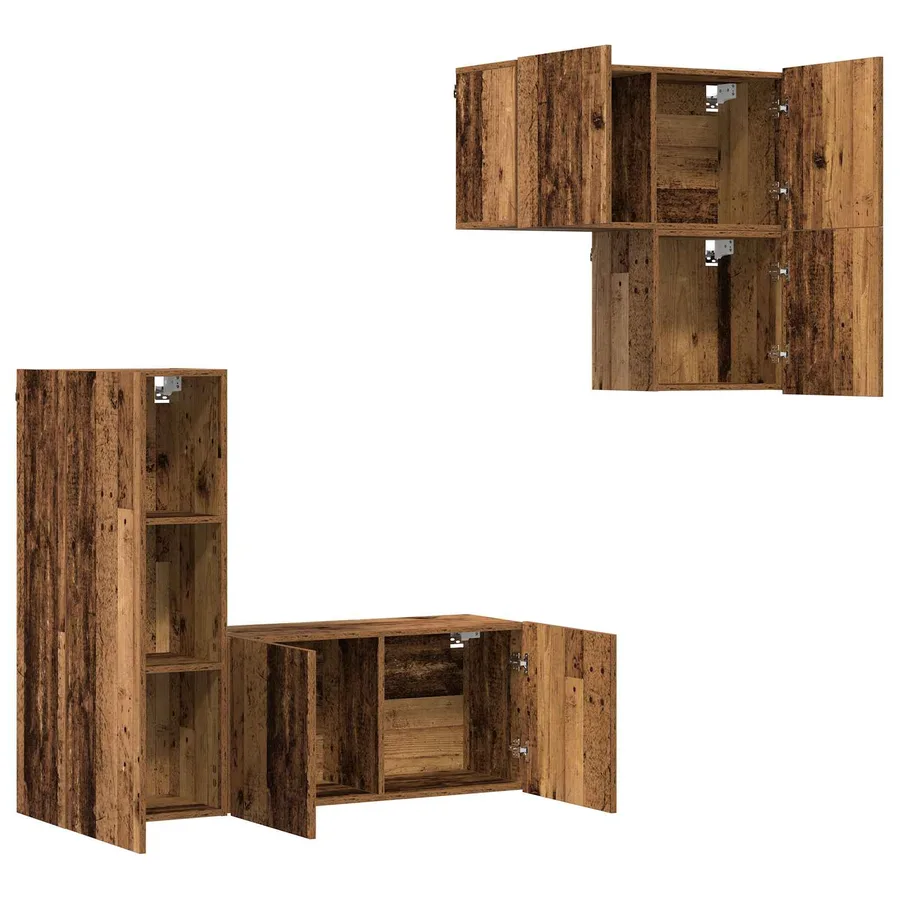 Meuble TV Montage mural 4 pcs Bois Ancien Bois d'ingénierie - 5