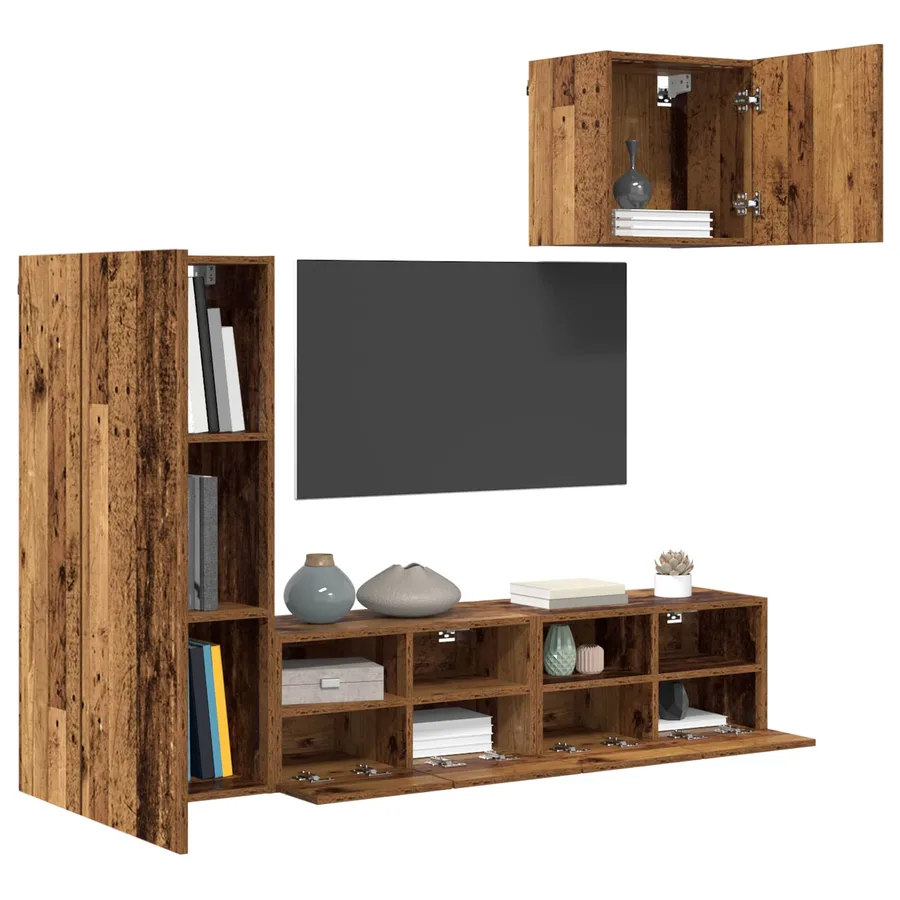 Meubles TV muraux 4 pcs Bois Ancien Bois d'ingénierie - 3