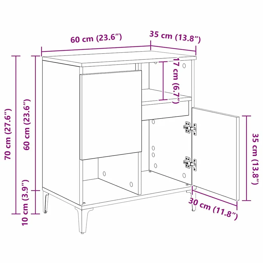 Buffet Bois ancien 60 x 35 x 70 cm Bois d'ingénierie - 15