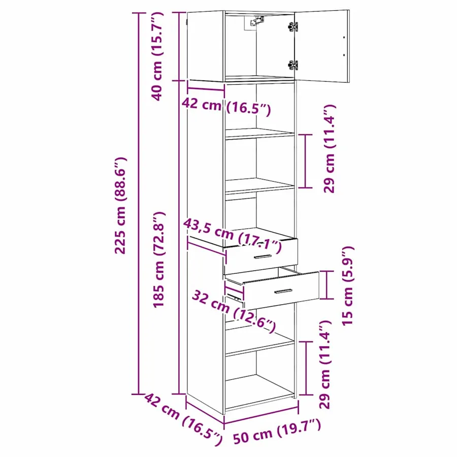 Haut Armoire Chêne noir 50 x 42,5 x 225 cm Bois d'ingénierie - 12