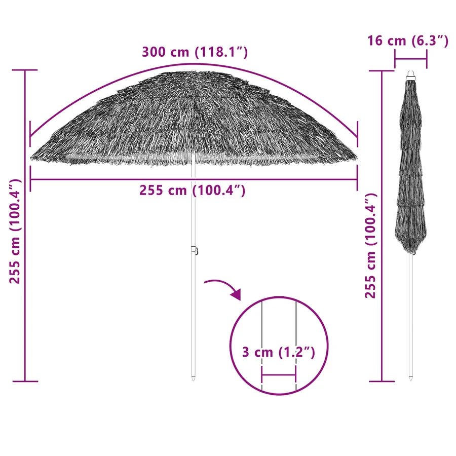 Parasol de plage Naturel 255 x 255 x 255 cm Polyester et Acier - 5