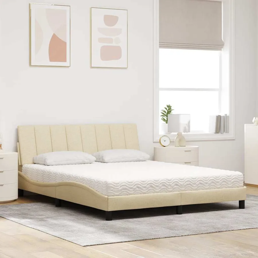 Lit avec matelas Hanko crème 160x200 cm tissu - 3