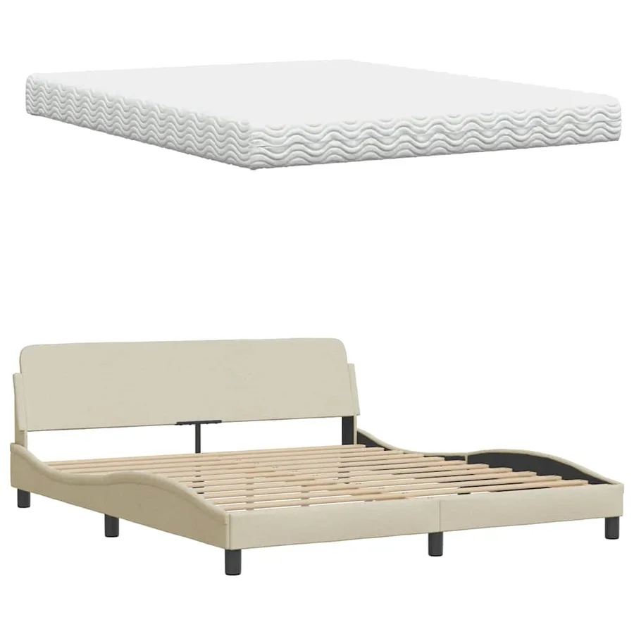 Lit avec matelas Hanko crème 160x200 cm tissu - 8