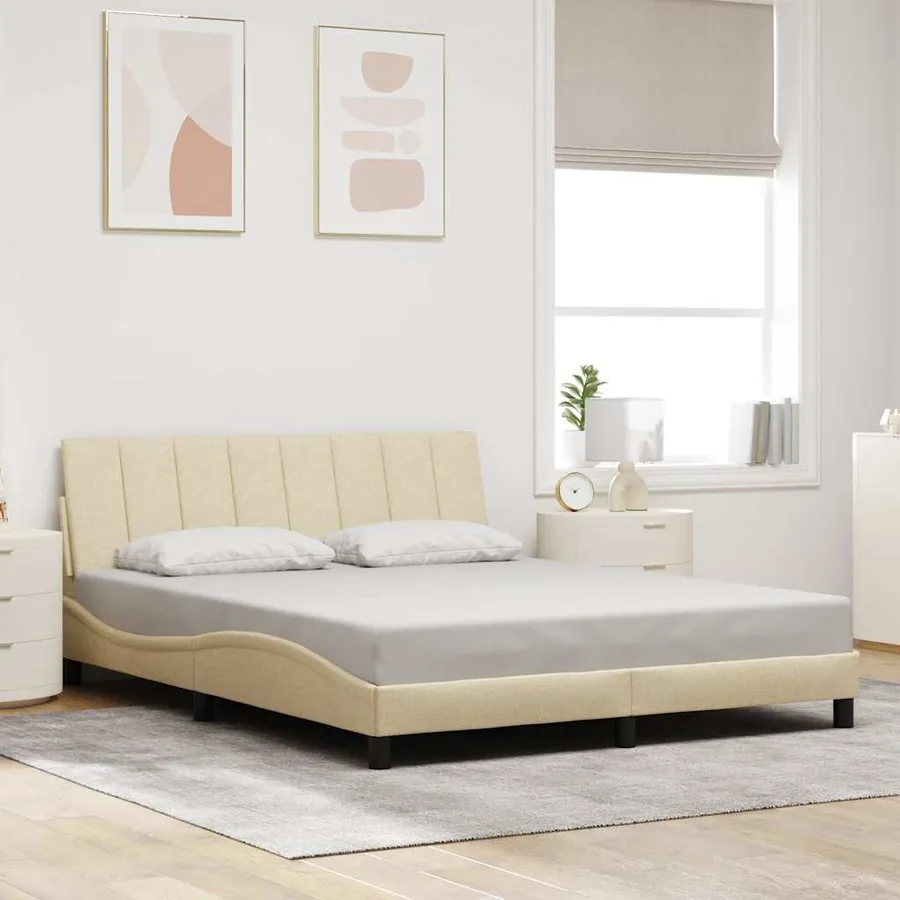 Cadre de lit sans matelas Hanko crème 160x200 cm tissu