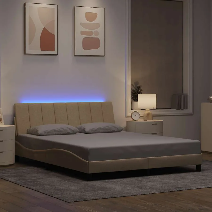Cadre de lit sans matelas Hanko crème 160x200 cm tissu - 4