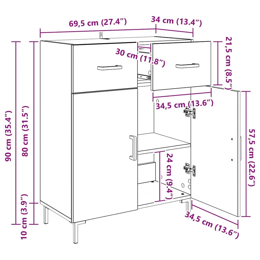Buffet Chêne artisanal 69,5 x 34 x 90 cm Bois d'ingénierie - 14