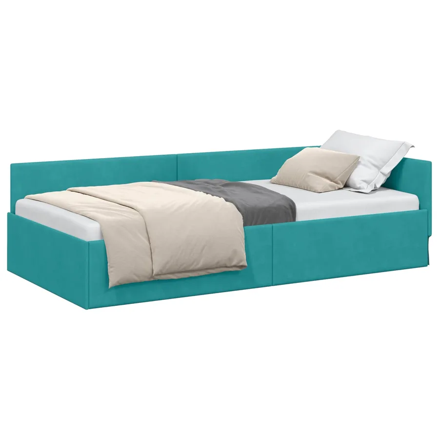 Cadre de lit d'angle Turquoise 90 cm x 190 cm Velours - 2