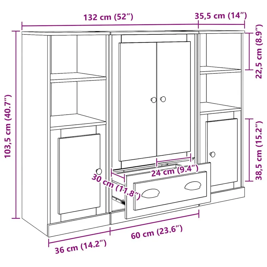 Haut Armoire 3 pcs Chêne artisanal 132 x 35,5 x 103,5 cm - 18