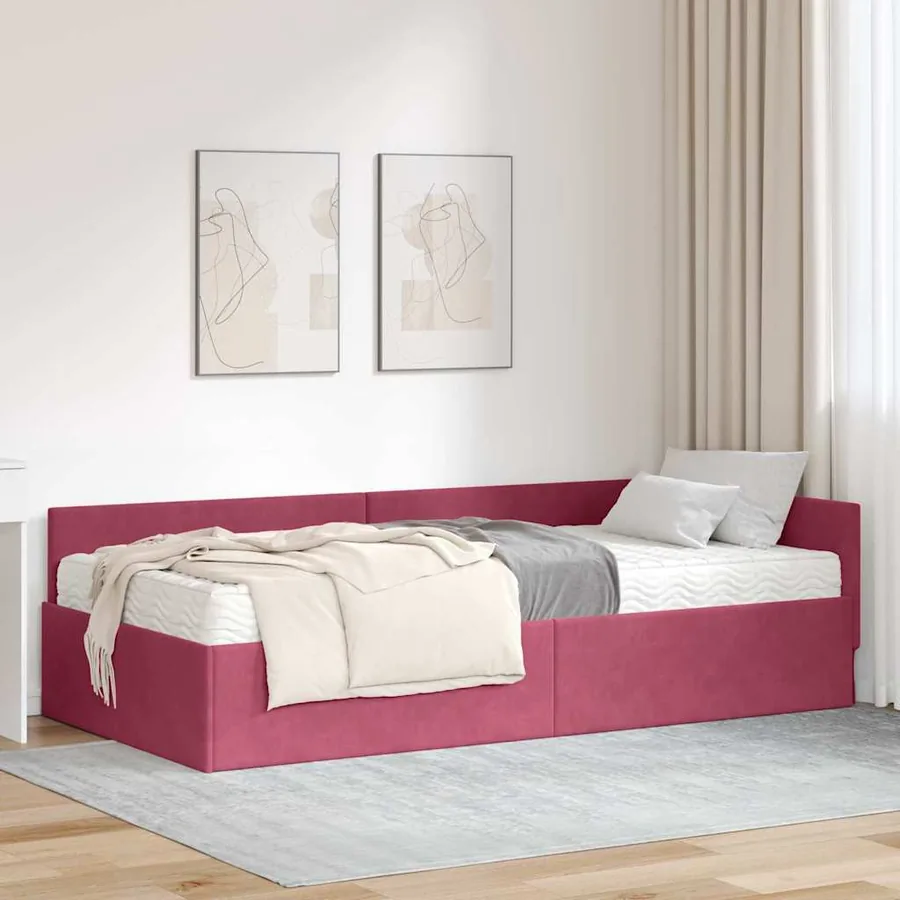Cadre de lit d'angle avec matelas Autre 2 pcs Vert Velours