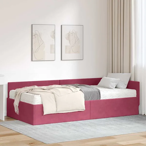 Cadre de lit d'angle avec matelas Autre 2 pcs Vert Velours