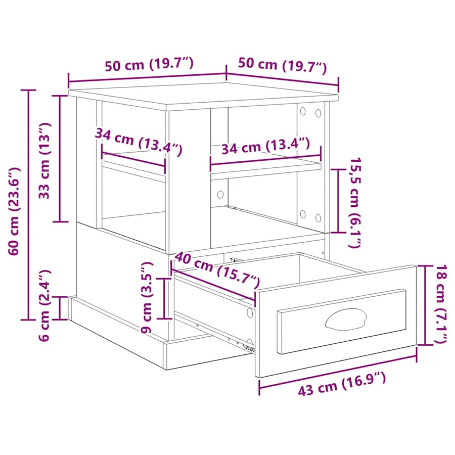 Cabinet de chevet Chêne artisanal 50 x 50 x 60 cm - 13