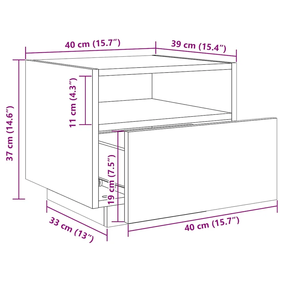 Table de chevet avec lumières LED blanc 40x39x37 cm - 16