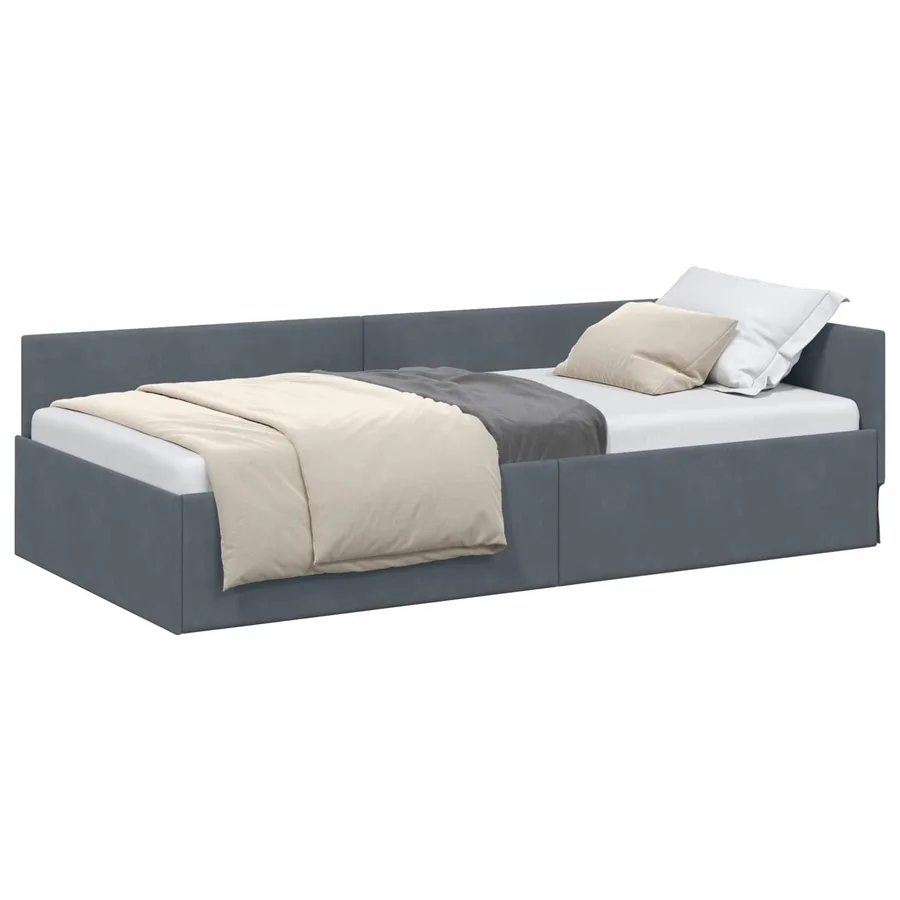 Cadre de lit d'angle Gris foncé 90 cm x 190 cm Velours - 2